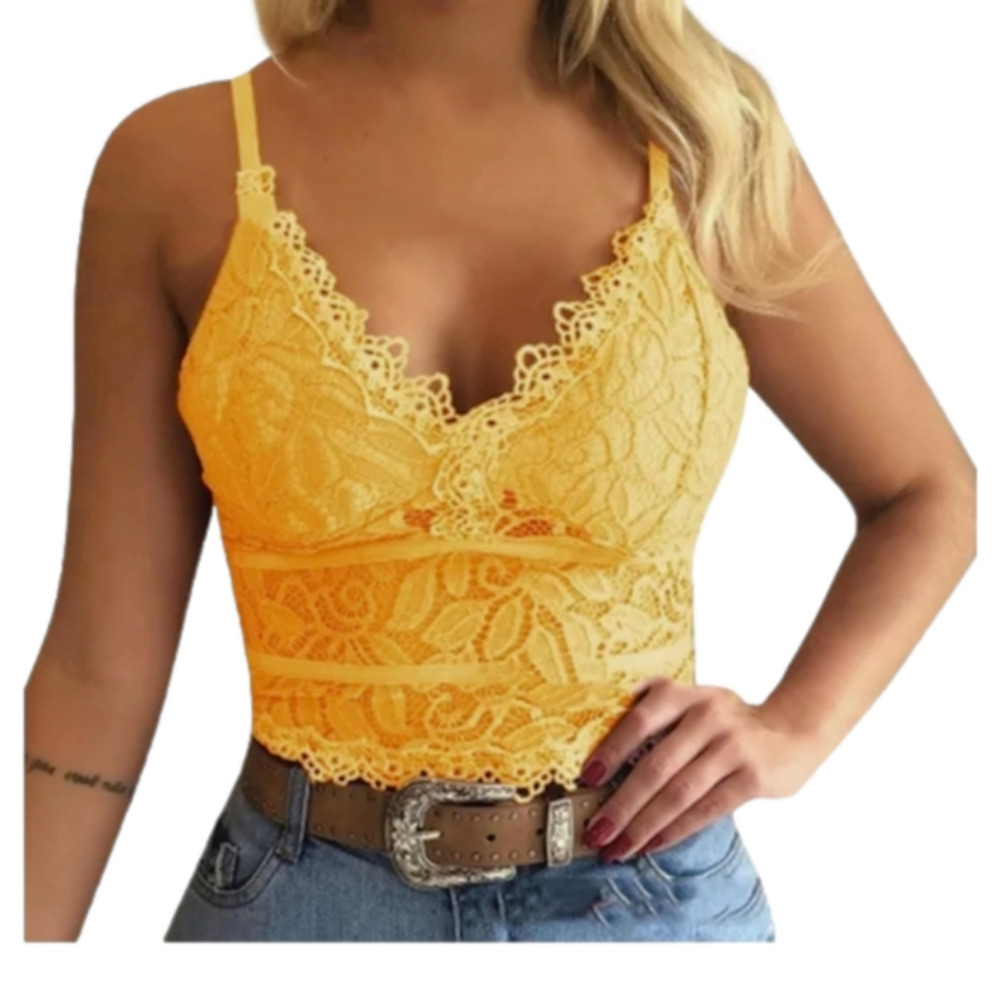 SOFT floral stretch lace bralette bra, sunflower Yellow - many sizes!